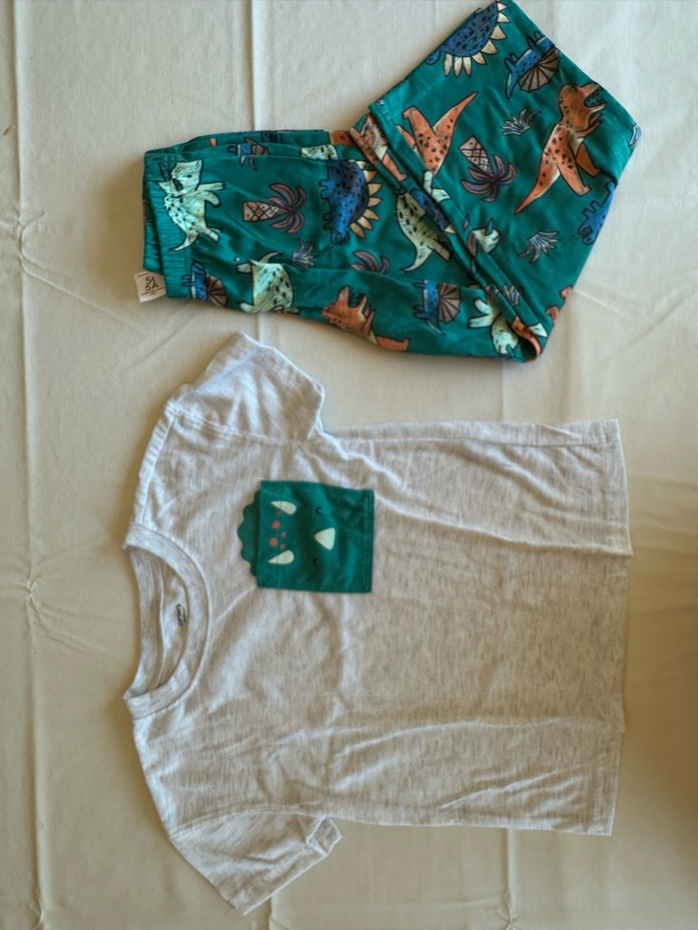 Carter’s White and Teal Dinosaur Pocket Pajama Set
